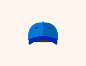 Billed Cap vector icon. Isolated Blue Billed Cap, Summer Hat flat colored symbol