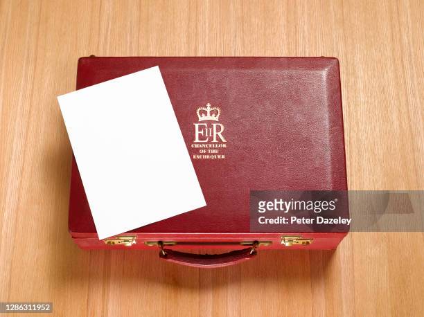 In this photo illustration, a replica of the Chancellor of the Exchequers case budget box shot in December 2011 in London, England.