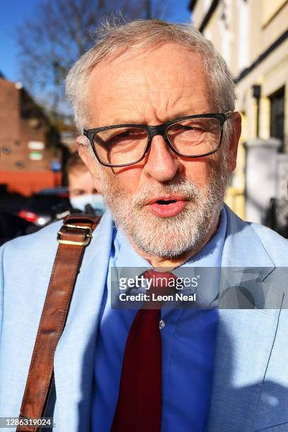 Former Labour party leader Jeremy Corbyn leaves his home on November 18, 2020 in London, England. Corbyn, former Labour Leader and MP for Islington...