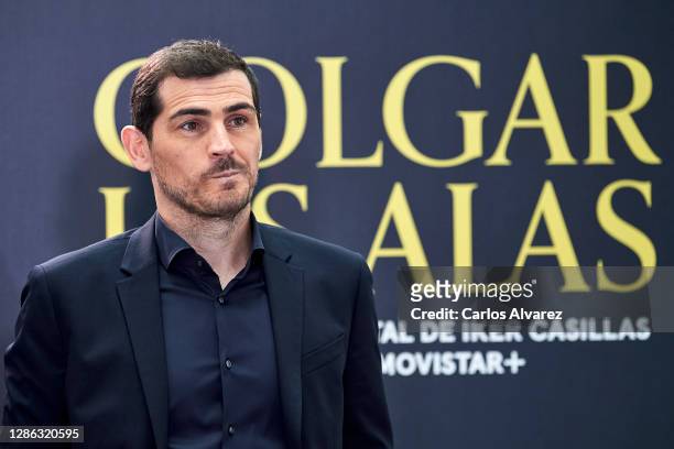 Iker Casillas attends 'Colgar Las Alas' photocall at the Movistar Studios on November 18, 2020 in Madrid, Spain.