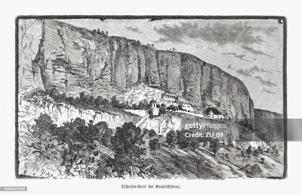 Chufut-Kale (Çufut Qale), Crimea, Ukraine/Russia, wood engraving, published in 1893