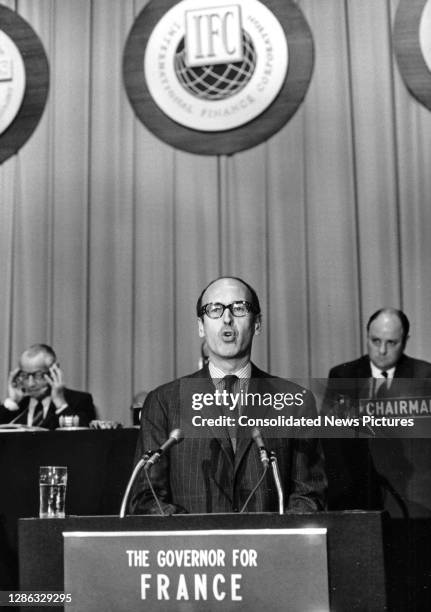 French Minister of the Economy and Finance Valery Giscard d'Estaing addresses the second session of the International Monetary Fund Annual Board of...