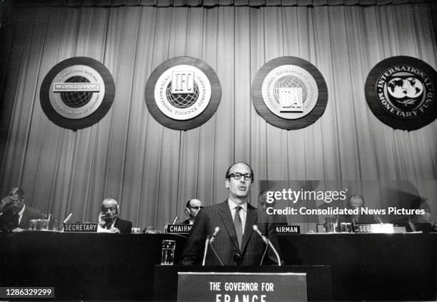 French Minister of the Economy and Finance Valery Giscard d'Estaing addresses the second session of the International Monetary Fund Annual Board of...