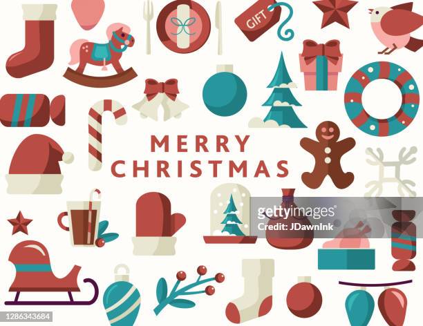 可愛和豐富多彩的聖誕快樂問候橫幅設計與節日圖示 - 聖誕拉炮 幅插畫檔、美工圖案、卡通及圖標