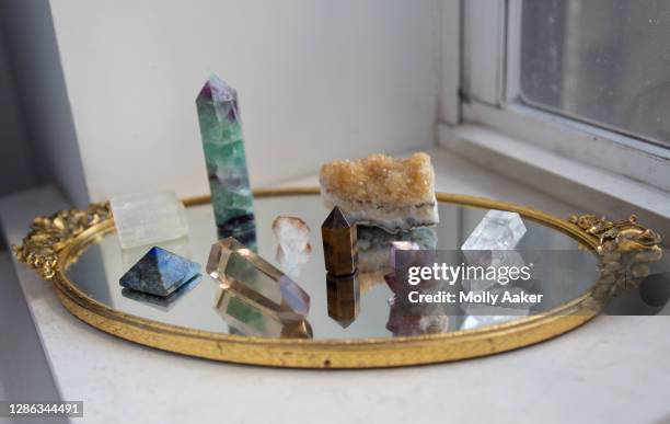 crystals in a window - new age concept photos et images de collection