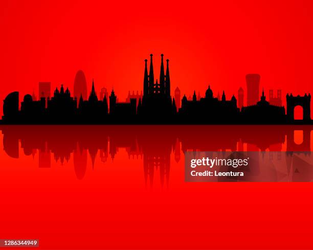 barcelona skyline silhouette (all buildings are complete and moveable) - gothic quarter stock illustrations