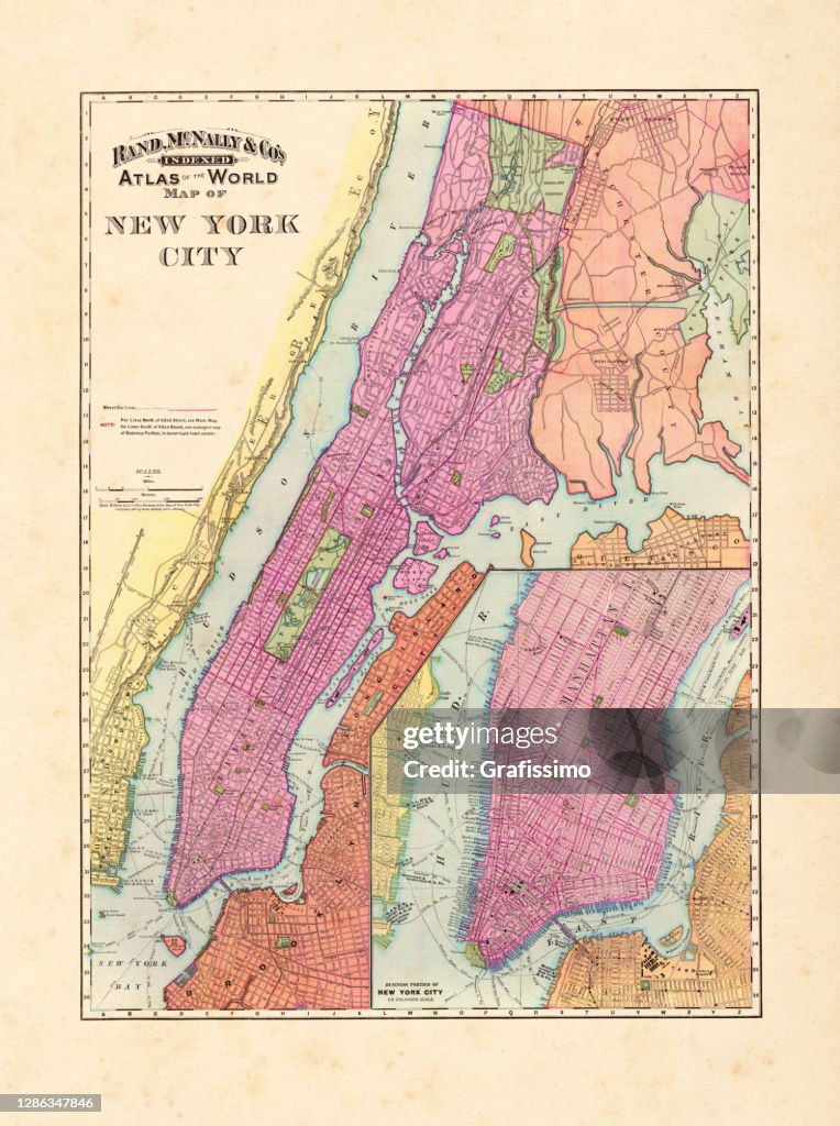 Antique map of New York City Map with Manhattan 1892