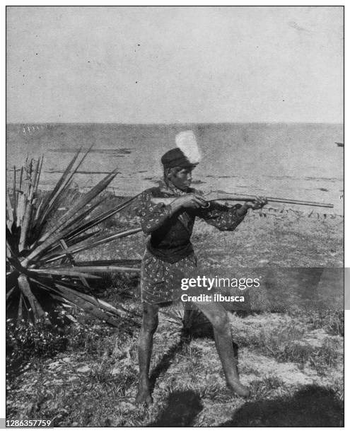 antique black and white photo of the united states: tallehasse, scout of the indian river - indian river lagoon stock illustrations