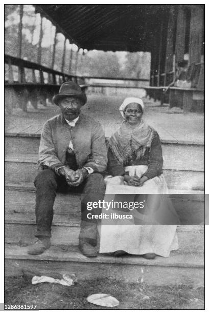 antique black and white photo of the united states: couple - archive black and white stock illustrations