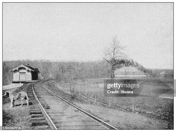 antikes schwarz-weiß-foto der vereinigten staaten: hufeisenkurve des meramec, glencoe, missouri - glen coe stock-grafiken, -clipart, -cartoons und -symbole