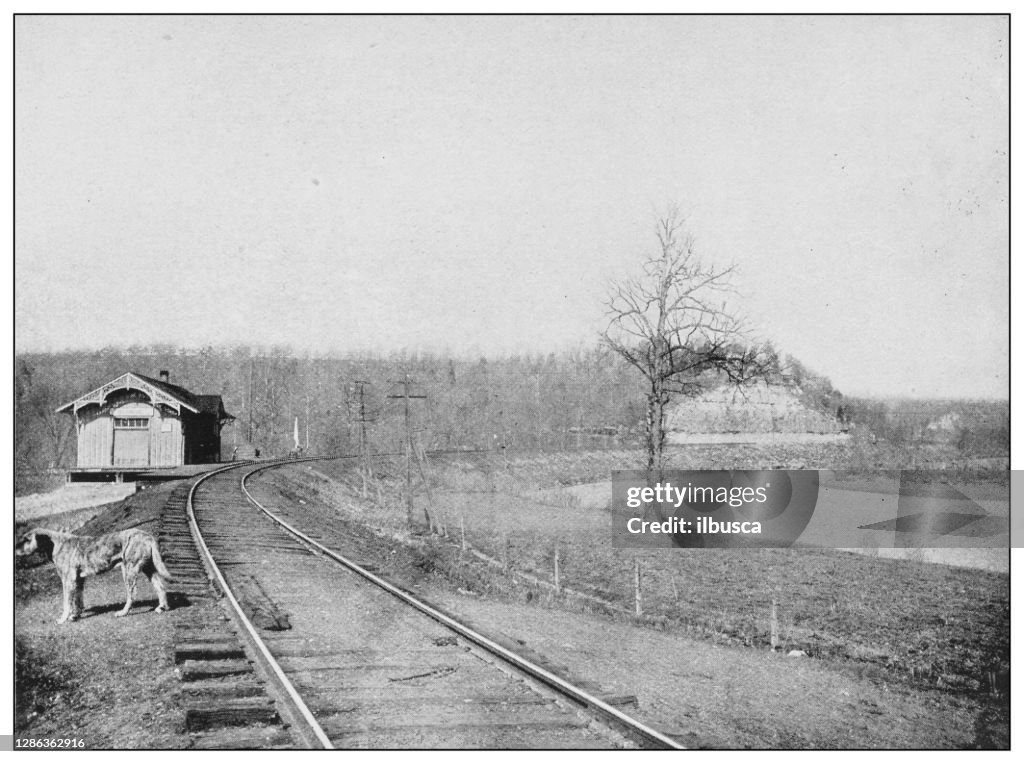 Antique black and white photo of the United States: Horseshoe curve of the Meramec, Glencoe, Missouri