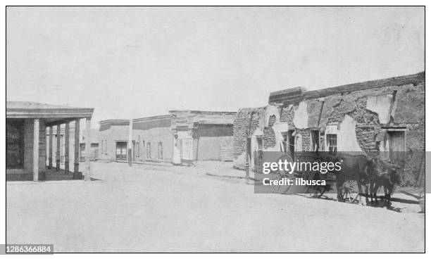 antique black and white photo of the united states: santa fe, new mexico - black and white cow stock illustrations