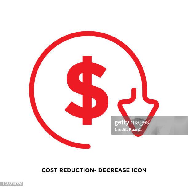 illustrazioni stock, clip art, cartoni animati e icone di tendenza di icona riduzione dei costi- riduzione. immagine del simbolo vettoriale isolata sull'illustrazione stock di sfondo - vertice riunione