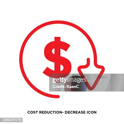 Cost reduction- decrease icon. Vector symbol image isolated on background stock illustration Cost reduction- decrease icon. Vector symbol image isolated on background stock illustration