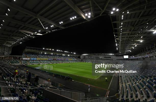 General view inside the stadium prior to the UEFA Nations League group stage match between Northern Ireland and Romania at Windsor Park on November...