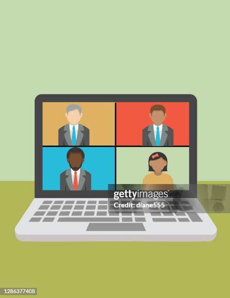 e- communication and video conferencing - black man using computer stock illustrations