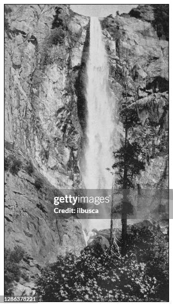 Foto Antiga Em Preto E Branco Dos Estados Unidos Vu De Noiva Cai Yosemite, Foto de stock