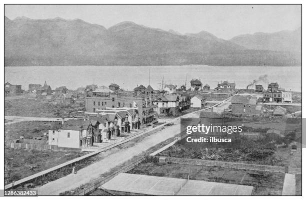 antique black and white photo of the united states: vancouver, british columbia - 19th century bc stock illustrations