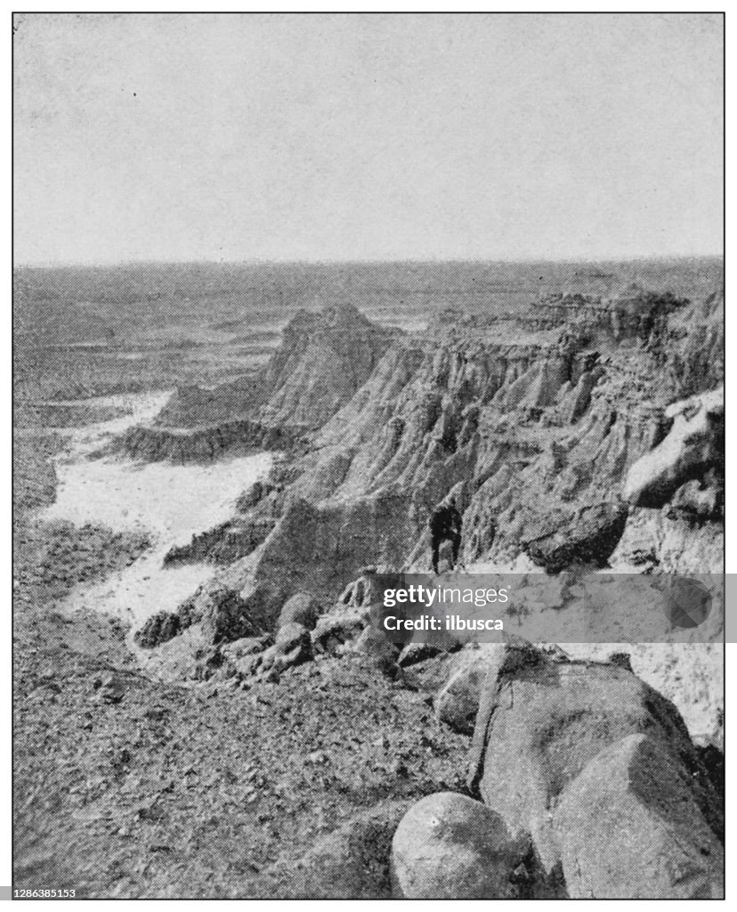 Antique black and white photo of the United States: "Bad lands"