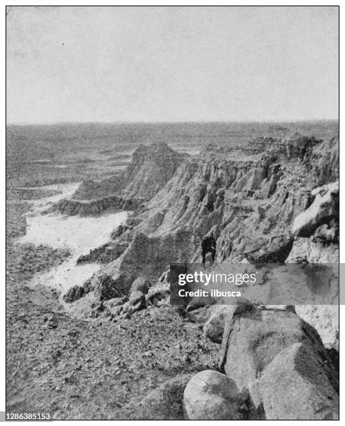 Antique Black And White Photo Of The United States Bad Lands High-Res Vector Graphic