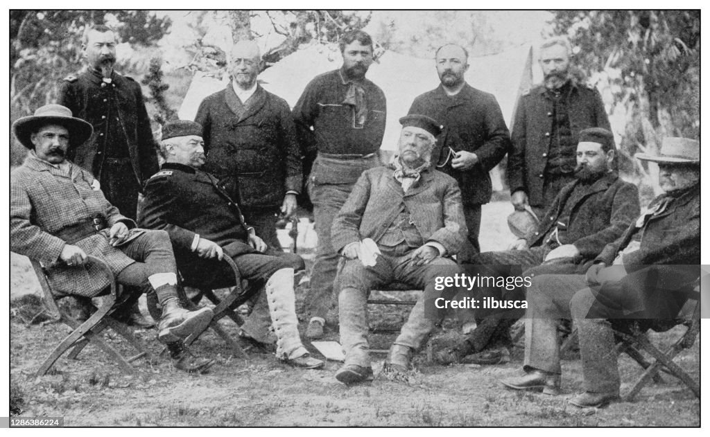 Antique black and white photo of the United States: President Arthur and Party camping in the Black Hills