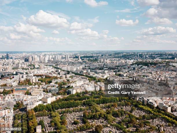 elevated view over paris city skyline - ile de france stock-fotos und bilder