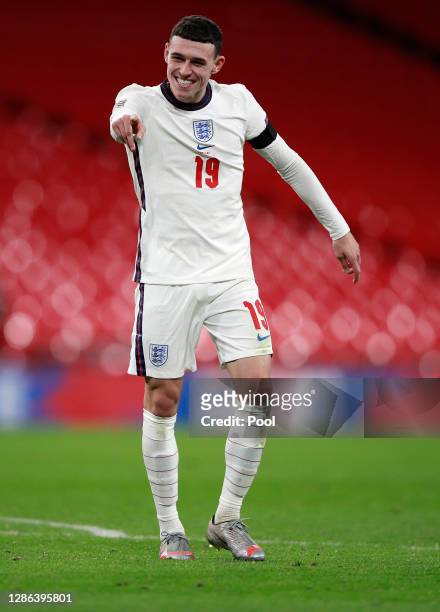 Phil Foden of England celebrates after scoring their team's third goal during the UEFA Nations League group stage match between England and Iceland...
