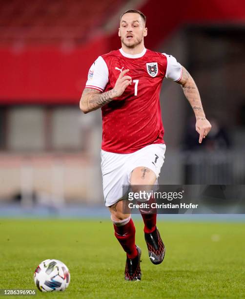 Marko Arnautovic of Austria chases the ball during the UEFA Nations League group stage match between Austria and Norway at Ernst Happel Stadion on...