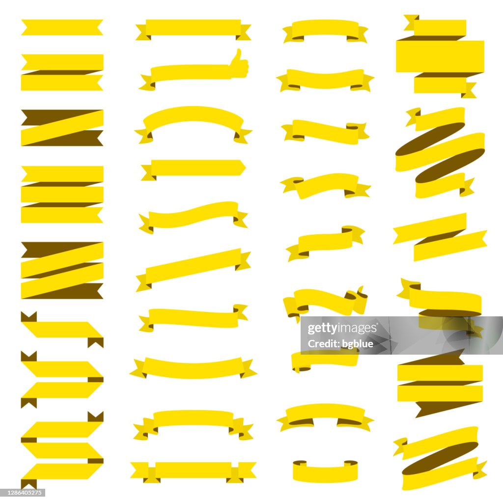 Floding Ribbon Yellow Set Of Yellow Ribbons Banners Design Elements On White Background High ...