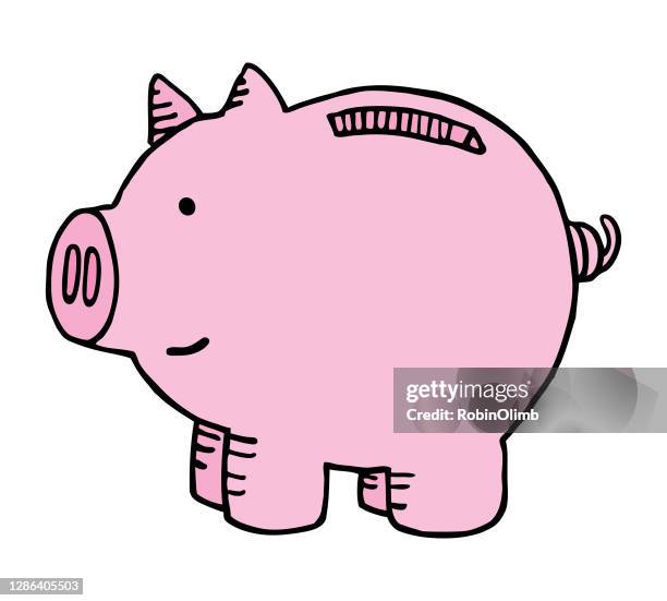 cute piggy bank doodle - piggy bank stock illustrations