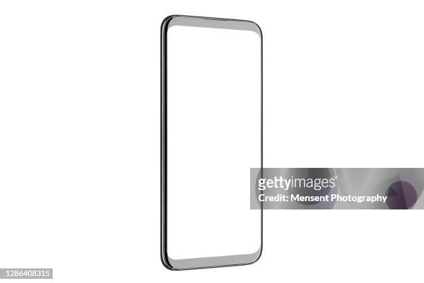 smartphone mockup with white screen isolated on white background - smartphone fotografías e imágenes de stock