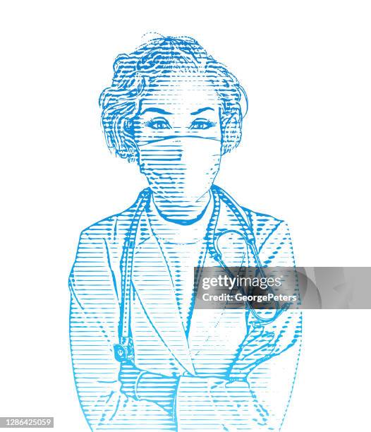 ilustrações de stock, clip art, desenhos animados e ícones de doctor wearing surgical mask and stethoscope - doctor woman