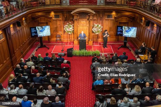 General view during the Tenth anniversary of Pike River Mine disaster ceremony held at Legislative Council Chamber at Parliament on November 19, 2020...