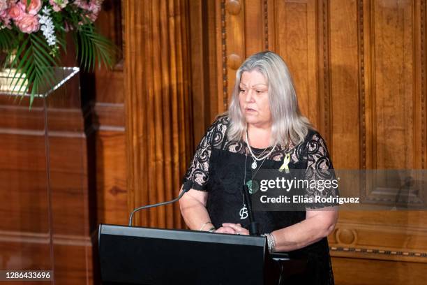 Sonya Rockhouse speaks at the tenth anniversary of Pike River Mine disaster held at Legislative Council Chamber at Parliament on November 19, 2020 in...