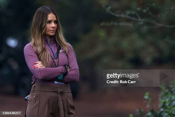 Michelle Money, girlfriend of Mike Weir of Canada ,, looks on during the final round of the Masters at Augusta National Golf Club on November 15,...
