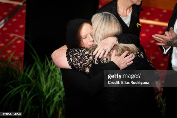 Women embraces Sonya Rockhouse at the end of the tenth anniversary of Pike River Mine disaster held at Legislative Council Chamber at Parliament on...