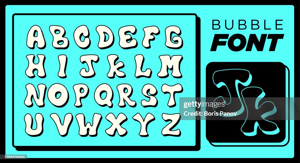 Bubble Font Typescript in Fun and Unique Comic Style for Quirky Liquid Designs Including Full Alphabet Letters