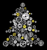 vector illustration Christmas tree with metal gears