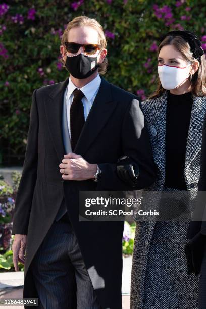 Andrea Casiraghi and Tatiana Santo Domingo arrive at the Monaco cathedral to attend a mass during the Monaco National day celebrations on November...