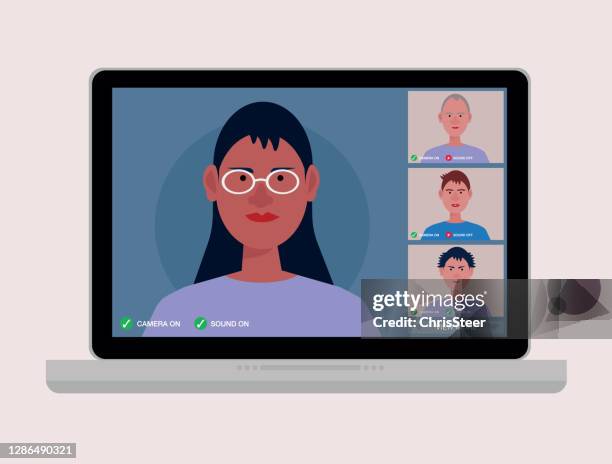 virtual meeting - mixed age range stock illustrations