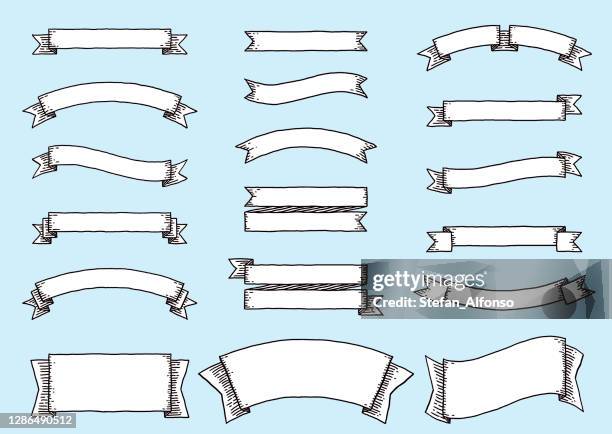 bildbanksillustrationer, clip art samt tecknat material och ikoner med uppsättning handritade färgband och etiketter - ribbon vector