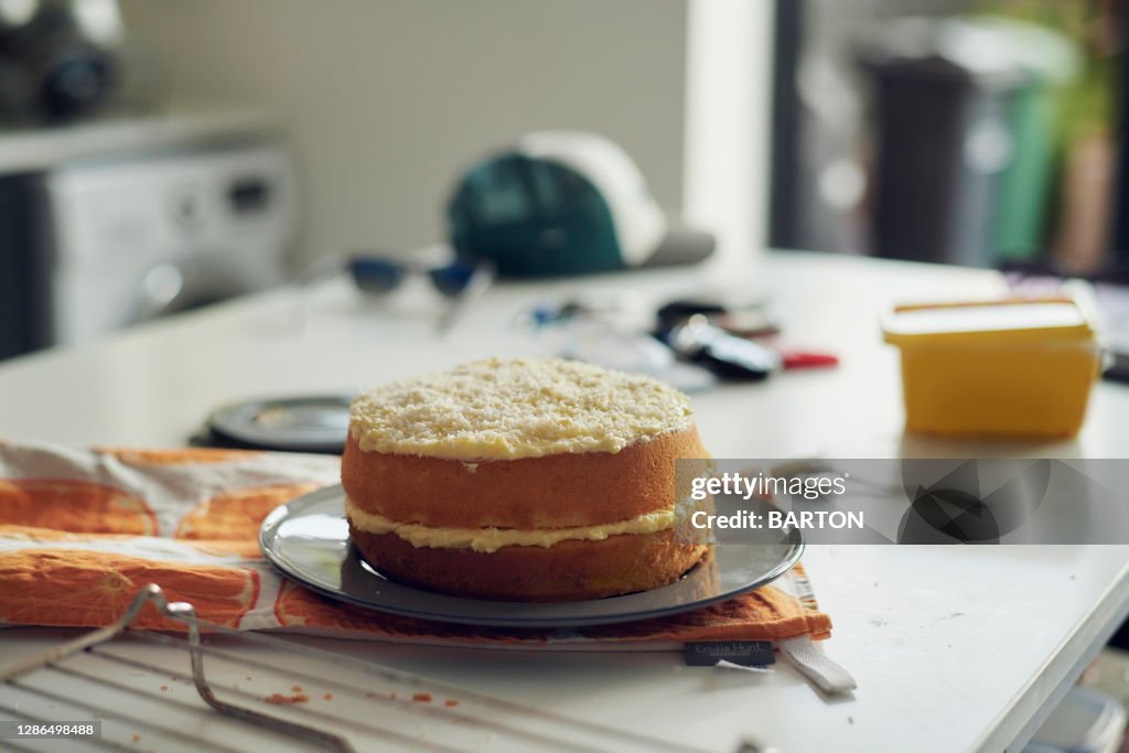Home made sponge cake in kitchen