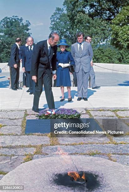 French President Valery Giscard d'Estaing with American socialite Rose Kennedy and her son, US Senator Edward 'Ted' Kennedy at US President John...