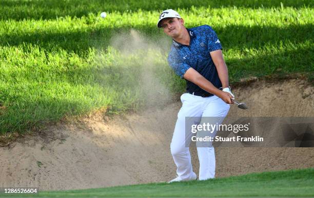 Christiaan Bezuidenhout of South Africa plays a shot on the 17th hole during Day One of the Joburg Open at Randpark Golf Club on November 19, 2020 in...