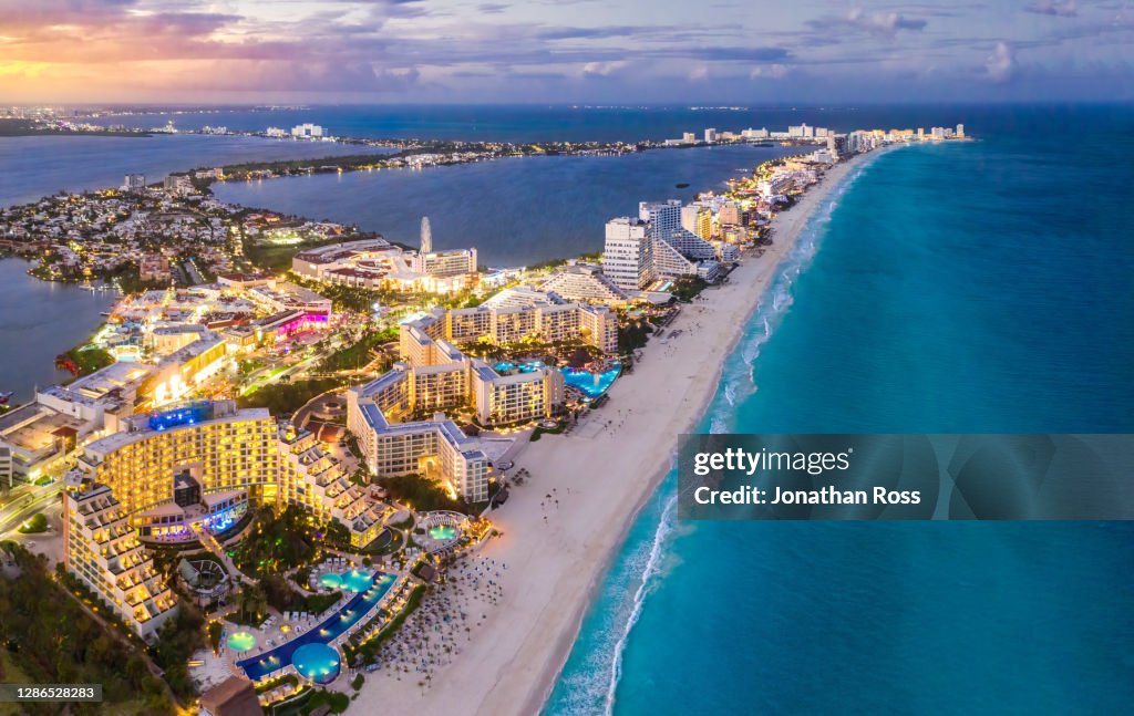 Cancun beach coast with sunsets