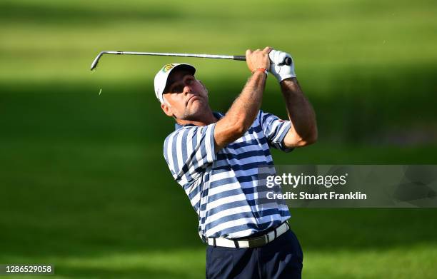 Hennie Otto of South Africa plays a shot on the 17th hole during Day One of the Joburg Open at Randpark Golf Club on November 19, 2020 in...