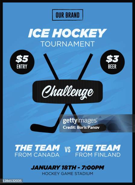 ice hockey nhl playoff party template for promo flyer or poster template on blue ice background - ice skating stock illustrations