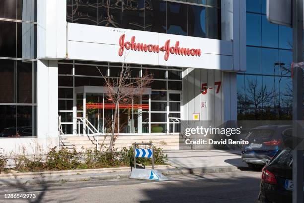 Sign for Johnson & Johnson is seen outside the Johnson & Johnson headquarters on November 19, 2020 in Madrid, Spain. The Spanish Agency for Medicines...