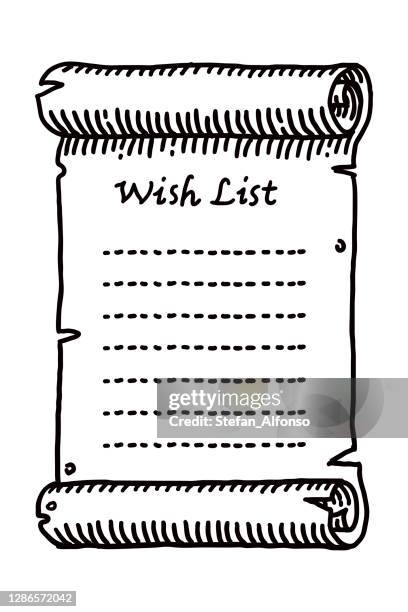 wish list doodle - paper-scroll-sketch stock illustrations