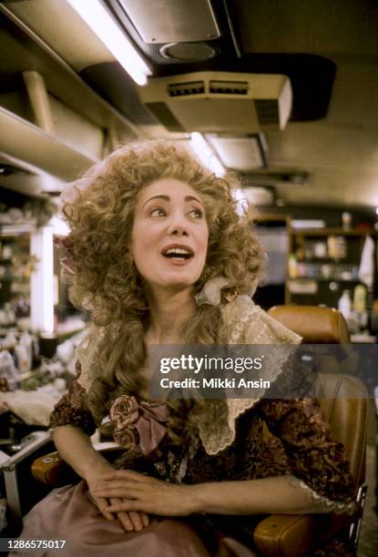 Marisa Berenson sits in the makeup room during the filming of Jefferson in Paris in Paris, France, in May 1994.